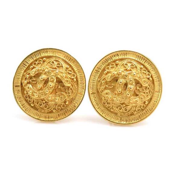 CHANEL Authentic Gold Logo Earrings